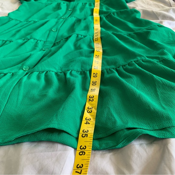 Monteau Emerald Green Tiered Collared Midi Dress Medium Button Pockets - Picture 9 of 11
